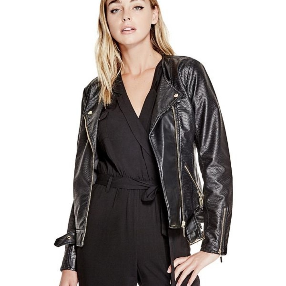 NEW GUESS Evelyn Moto Leather White Jacket SZ XS